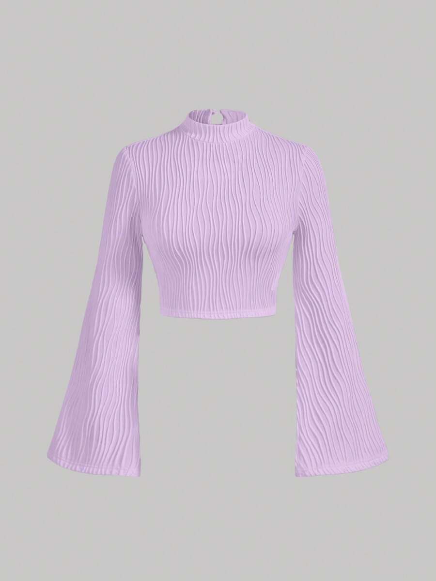 SHEIN MOD Áo thun nữ Nút Textured màu trơn Giải trí - Màu Lilac Tím - Xem 1