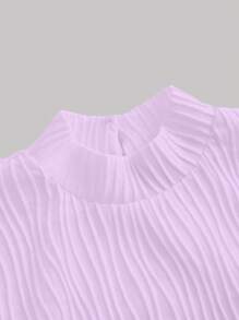 SHEIN MOD Áo thun nữ Nút Textured màu trơn Giải trí - Màu Lilac Tím - Xem 3