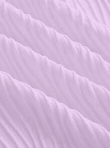 SHEIN MOD Áo thun nữ Nút Textured màu trơn Giải trí - Màu Lilac Tím - Xem 4