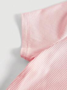 SHEIN MOD Áo thun nữ Cắt ra màu trơn Giải trí - Màu Hồng baby - Xem 5