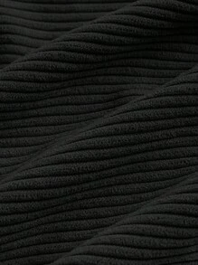 SHEIN MOD Áo sơ mi nữ viền lá sen Ren lên Thùa khuyết Gân đan màu trơn Giải trí - màu đen - Xem 3