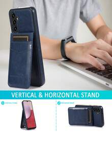 Funda para móvil unicolor PU con magnético con ranura de tarjeta - Azul - Ver 4