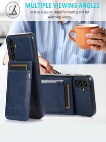 Funda para móvil unicolor PU con magnético con ranura de tarjeta - Azul - Ver 7