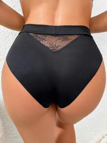 Contrast Lace Bow Front Panty Lingerie Bow Tie - Black - View 4