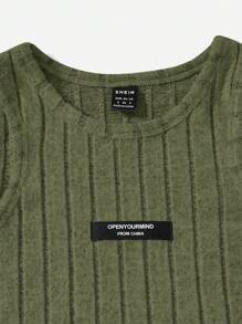 SHEIN EZwear Bộ đồ hai mảnh nữ Dây kéo Đắp vá Gân đan Lá thư Giải trí - xanh quân đội - Xem 3