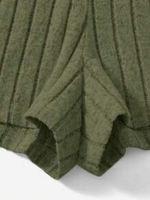 SHEIN EZwear Bộ đồ hai mảnh nữ Dây kéo Đắp vá Gân đan Lá thư Giải trí - xanh quân đội - Xem 4