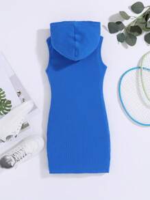 SHEIN 小女童字母補丁細節連帽背心洋裝 - 藍色 - 查看 2