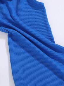 SHEIN 小女童字母補丁細節連帽背心洋裝 - 藍色 - 查看 4