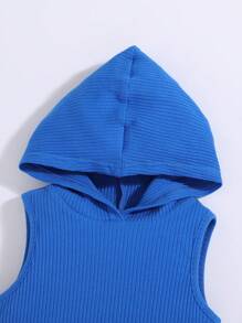 SHEIN 小女童字母補丁細節連帽背心洋裝 - 藍色 - 查看 5