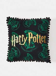 Harry Potter | ROMWE 1入組字母圖案靠墊套,休閒可水洗裝飾方形枕套 - 黑色 - 查看 6