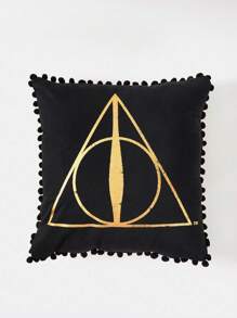 Harry Potter | ROMWE 1入組字母圖案靠墊套,休閒可水洗裝飾方形枕套 - 黑色 - 查看 5