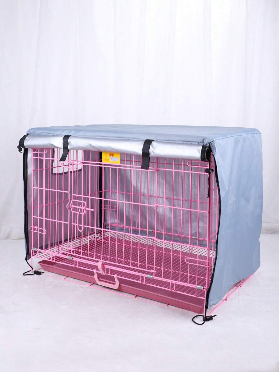 1pc Solid Color Foldable Pet Cage Cover For Dog And Cat For All Season - Grey - View 1