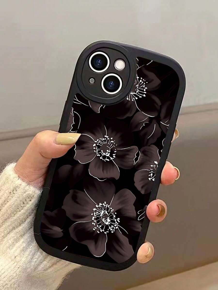 Flower Pattern Phone Case - Black and White - View 1