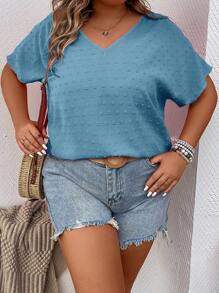 SHEIN LUNE 大碼圓點蝙蝠袖襯衫 - 淺藍色 - 查看 5