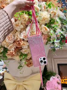 Glitter Phone Case With Strap,International Version, Not The Domestic Version - Pink - View 1