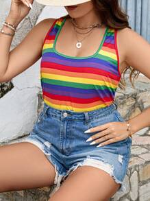 SHEIN LUNE Plus Rainbow Striped Tank Top - Multicolor - View 5