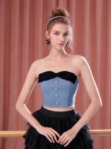 SHEIN MOD Bow Front Tube Top - Blue - View 2