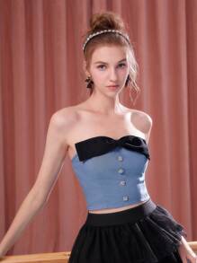 SHEIN MOD Bow Front Tube Top - Blue - View 3