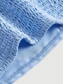 SHEIN MOD Bộ đồ hai mảnh nữ viền lá sen Viên lá sen Dải chun màu trơn Giải trí - Màu xanh nhạt - Xem 4