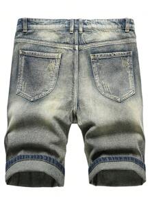 Manfinity Men Cotton Letter Embroidery Slant Pocket Denim Shorts - Medium Wash - View 2