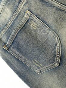 Manfinity Men Cotton Letter Embroidery Slant Pocket Denim Shorts - Medium Wash - View 6