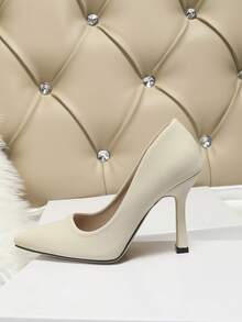 Elegant Beige Pumps For Women, Minimalist Point Toe Stiletto Heeled Court Pumps - Beige - View 3