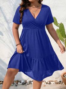 SHEIN LUNE Vestido bajo con fruncido - Azul - Ver 1