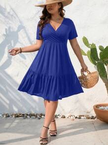 SHEIN LUNE Vestido bajo con fruncido - Azul - Ver 3
