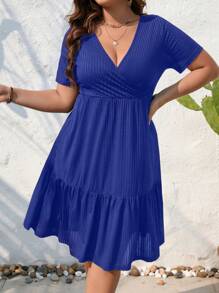 SHEIN LUNE Vestido bajo con fruncido - Azul - Ver 4