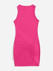 SHEIN Essnce Plus Solid Knot Side Bodycon Dress - Hot Pink - View 2