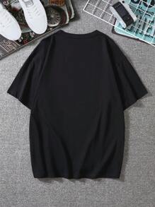Manfinity Roghcode Hombres Camiseta de hombros caídos con estampado de figura - Negro - Ver 2