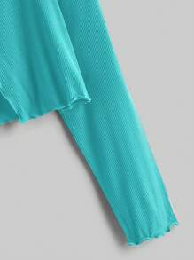 Flirla Kích thước lớn Của phụ nữ Cạnh rau diếp Mặt trước Buộc Áo thun - Màu xanh bạc hà - Xem 3