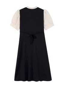 Vestido 2 en 1 en contraste de cuello con cordón - Negro - Ver 2