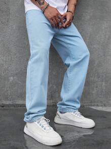 Manfinity Hypemode Hombres Jeans de pierna recta algodón unicolor - Lavado ligero - Ver 1