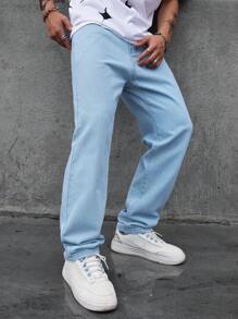 Manfinity Hypemode Hombres Jeans de pierna recta algodón unicolor - Lavado ligero - Ver 5