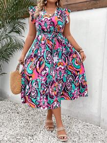 Đầm Plus Size Xù Viên lá sen Trọn gói Bộ lạc Boho - màu xanh lá - Xem 1