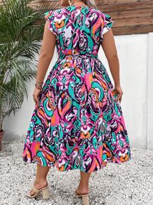 Đầm Plus Size Xù Viên lá sen Trọn gói Bộ lạc Boho - màu xanh lá - Xem 2