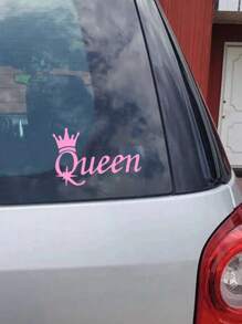 1pc Crown & Letter Graphic PVC Car Sticker - Pink - View 1