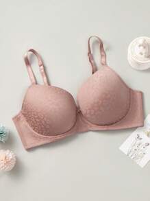 Plus Leopard Jacquard Underwire Bra - Dusty Pink - View 1