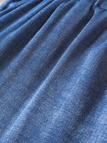 Baby Button Detail Split Hem Flare Leg Trousers - Blue - View 6