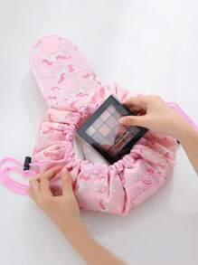 Drawstring Cosmetic Bag,Unicorn Pattern Drawstring Makeup Bag Waterproof Large Capacity Cosmetic Bag - Pink - View 1