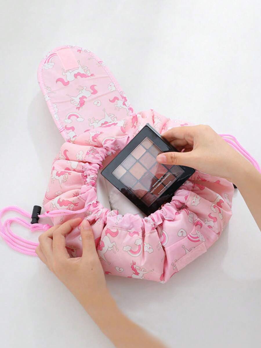 Drawstring Cosmetic Bag,Unicorn Pattern Drawstring Makeup Bag Waterproof Large Capacity Cosmetic Bag - Pink - View 1