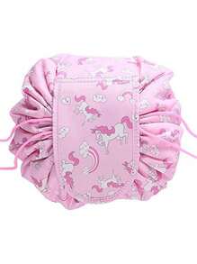 Drawstring Cosmetic Bag,Unicorn Pattern Drawstring Makeup Bag Waterproof Large Capacity Cosmetic Bag - Pink - View 4