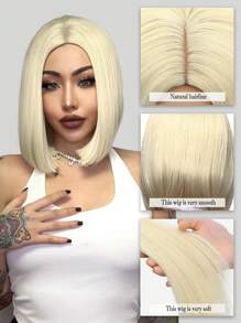 Tóc giả Bob ngắn thẳng màu vàng phần trung bình Tóc giả nữ thời trang 12 inch Tóc giả chịu nhiệt tổng hợp được sử dụng hàng ngày thân thiện với người mới bắt đầu, Thích hợp cho nhiều dịp khác nhau, bao gồm Thứ Sáu Đen, Giáng sinh, Năm mới, tiệc tùng, kỳ nghỉ, mùa đông - Vàng - Xem 4