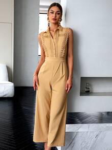 Sollinarry 素色前紐扣襯衫連體褲 - 卡其色 - 查看 3