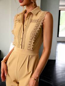 Sollinarry 素色前紐扣襯衫連體褲 - 卡其色 - 查看 6