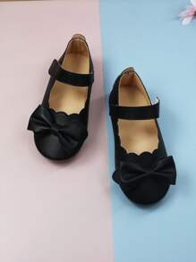 女孩蝴蝶結裝飾貝殼邊公主瑪麗珍平底鞋適用於戶外 - 黑色 - 查看 3