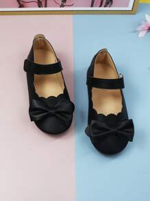 女孩蝴蝶結裝飾貝殼邊公主瑪麗珍平底鞋適用於戶外 - 黑色 - 查看 4