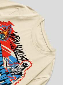 ROMWE MEN Street Life Men Car & Letter Graphic Drop Shoulder Tee - Khaki - View 6