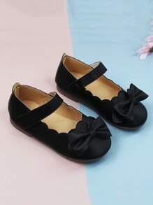 女孩蝴蝶結裝飾貝殼邊公主瑪麗珍平底鞋適用於戶外 - 黑色 - 查看 5
